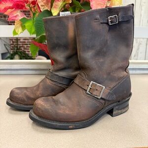 Frye Women’s Brown Engineer Distressed Leather Boots Size 8.5